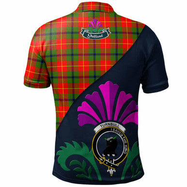 Scottish Turnbull Clan Crest Tartan Polo Shirt - Scotland Thistle Style Back Side Tartan Plaid