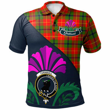 Scottish Turnbull Clan Crest Tartan Polo Shirt - Scotland Thistle Style Front Side Tartan Plaid
