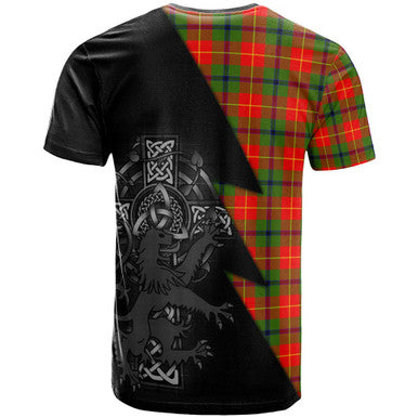 Scottish Turnbull Clan Crest Tartan T-Shirt - Lion Rampant Celtic Cross Flash Style Back Side Tartan Plaid