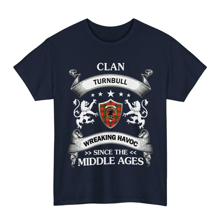 Scottish Turnbull Clan Crest Tartan T-Shirt Wreaking Havoc Design Tartan Plaid Navy Color