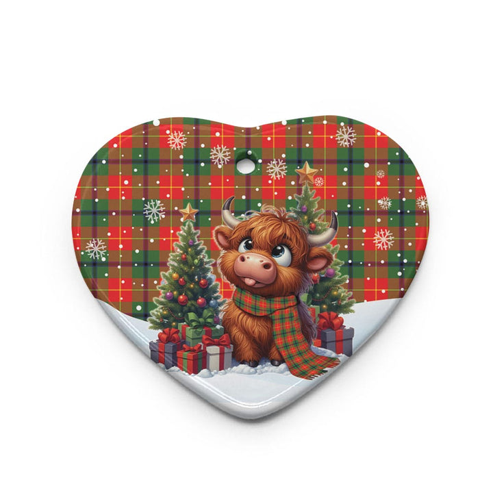 Scottish Turnbull Dress Clan Tartan Ceramic Ornament Cute Highland Cow Christmas Heart Style Tartan Plaid