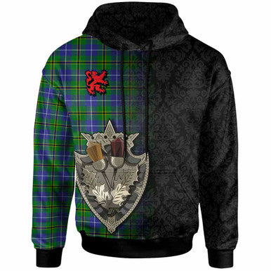Scottish Turnbull Hunting Clan Tartan Hoodie - Half Thistle Flowers Celtic Design Front Side Tartan Plaid