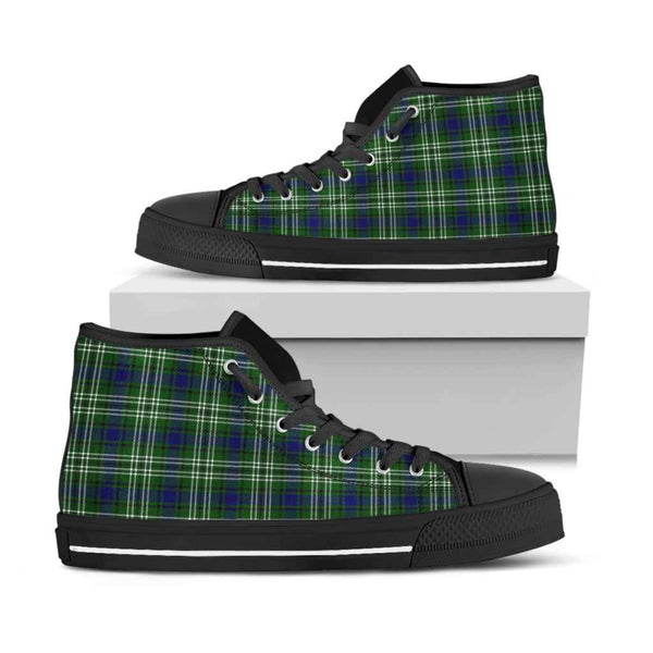 Scottish Tweedside District Clan Tartan High Top Shoes Black Sole Tartan Plaid