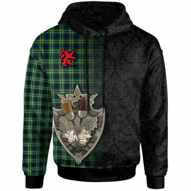 Scottish Tweedside District Clan Tartan Hoodie - Half Thistle Flowers Celtic Design Front Side Tartan Plaid