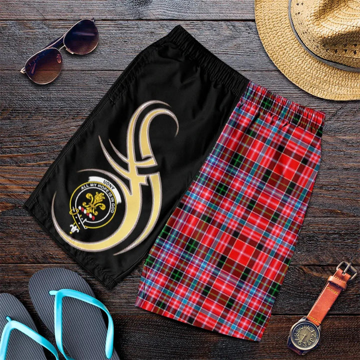 Scottish Udny Clan Crest Tartan Believe in Me Men's Shorts