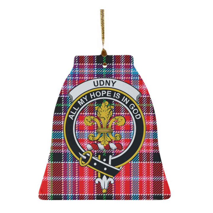 Scottish Udny Clan Crest Tartan Ceramic Ornament Bell Shape Tartan Plaid