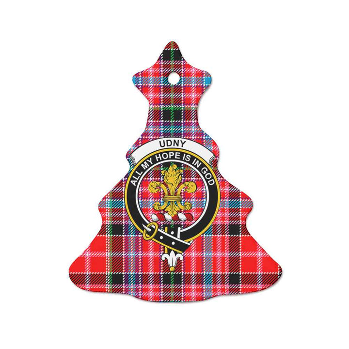 Scottish Udny Clan Crest Tartan Ceramic Ornament Tree Shape Tartan Plaid