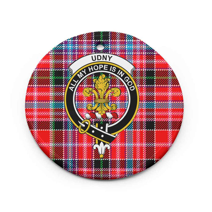 Scottish Udny Clan Crest Tartan Ceramic Ornament Circle Shape Tartan Plaid