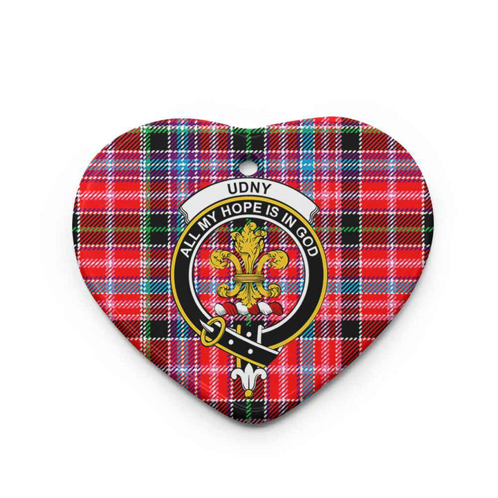 Scottish Udny Clan Crest Tartan Ceramic Ornament Heart Shape Tartan Plaid
