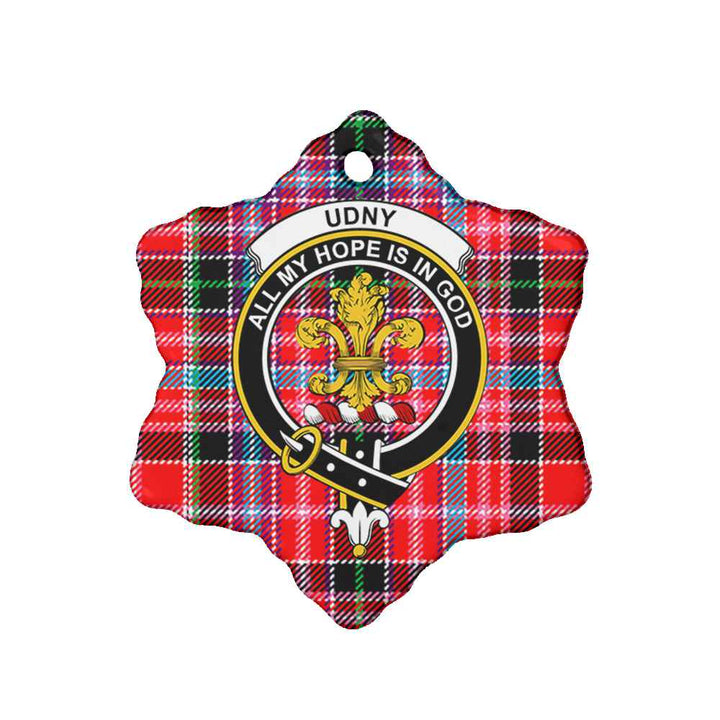 Scottish Udny Clan Crest Tartan Ceramic Ornament Snow Flake Shape Tartan Plaid