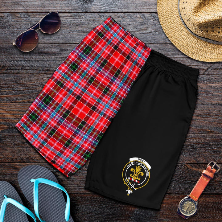 Scottish Udny Clan Crest Tartan Half of Me Men's Shorts