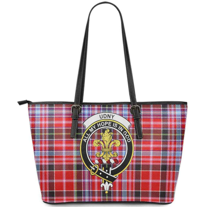 Scottish Udny Clan Crest Tartan Leather Tote Tartan Plaid