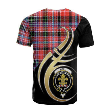 Scottish Udny Clan Crest Tartan T-Shirt Believe in Me Back Side Tartan Plaid