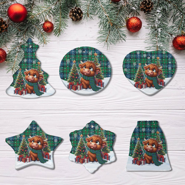 Scottish Urquhart Ancient Clan Tartan Ceramic Ornament Cute Highland Cow Christmas All Style Tartan Plaid