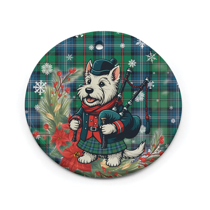 Scottish Urquhart Ancient Clan Tartan Ceramic Ornament Cute Scottish Terrier Dog Circle Style Tartan Plaid