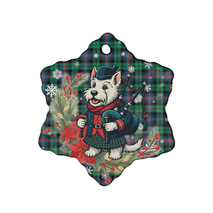 Scottish Urquhart Broad Red Ancient Clan Tartan Ceramic Ornament Cute Scottish Terrier Dog Snow Flake Style Tartan Plaid