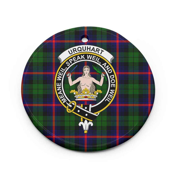 Scottish Urquhart Clan Crest Tartan Ceramic Ornament Circle Shape Tartan Plaid