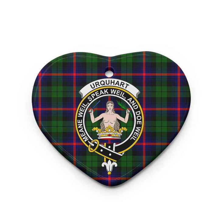 Scottish Urquhart Clan Crest Tartan Ceramic Ornament Heart Shape Tartan Plaid