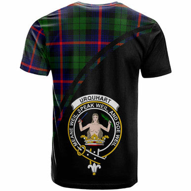Scottish Urquhart Clan Crest Tartan Curve T-Shirt Back Side Tartan Plaid
