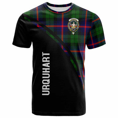 Scottish Urquhart Clan Crest Tartan Curve T-Shirt Front Side Tartan Plaid