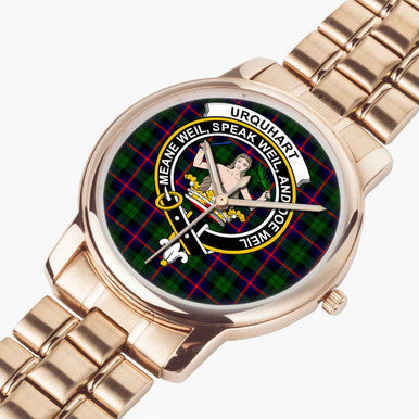 Scottish Urquhart Clan Crest Tartan Folding Clasp Steel Quartz Watches Tartan Plaid Rose Gold 2