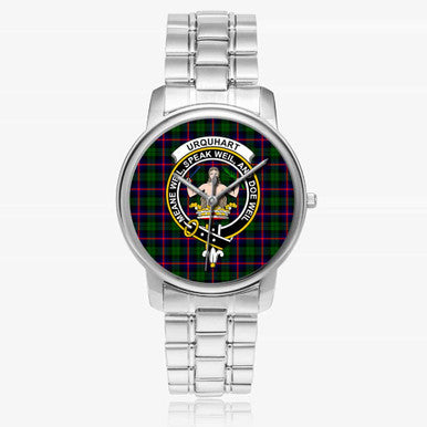 Scottish Urquhart Clan Crest Tartan Folding Clasp Steel Quartz Watches Tartan Plaid Silver 1
