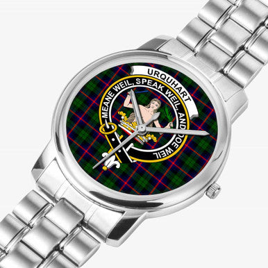 Scottish Urquhart Clan Crest Tartan Folding Clasp Steel Quartz Watches Tartan Plaid Silver 2