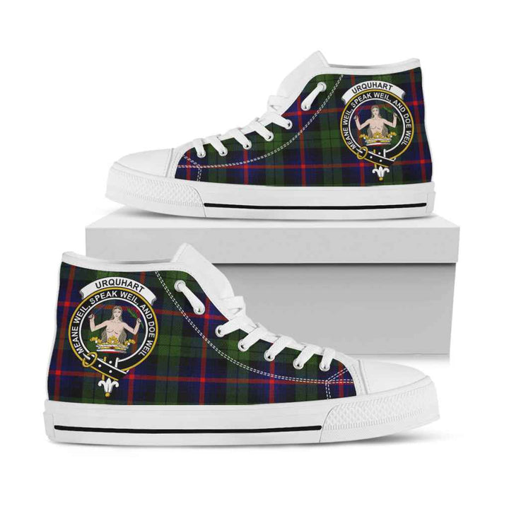 Scottish Urquhart Clan Crest Tartan High Top Shoes White Sole Tartan Plaid