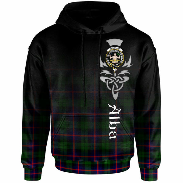 Scottish Urquhart Clan Crest Tartan Hoodie - Alba Gu Brath Family Crest Celtic Inspired Front Side Tartan Plaid