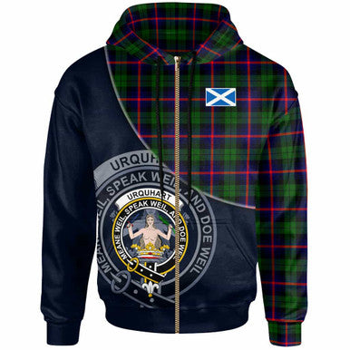 Scottish Urquhart Clan Crest Tartan Hoodie - Bend Style Zip-up Tartan Plaid