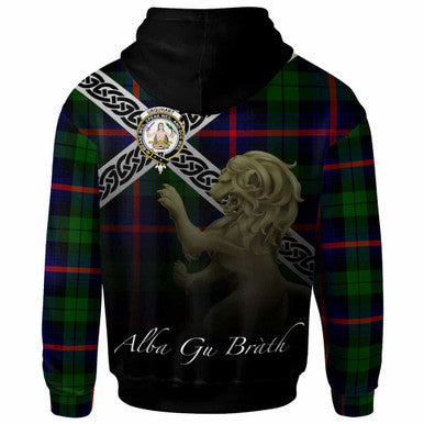 Scottish Urquhart Clan Crest Tartan Hoodie - Celtic With Scotland Lion Back Side Tartan Plaid