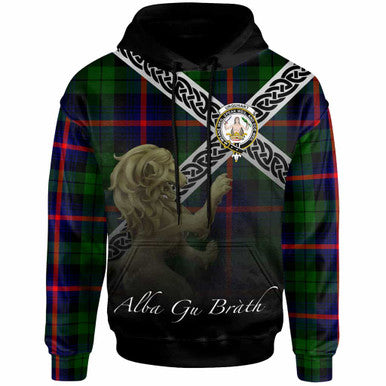 Scottish Urquhart Clan Crest Tartan Hoodie - Scotland Lion Front Side Tartan Plaid