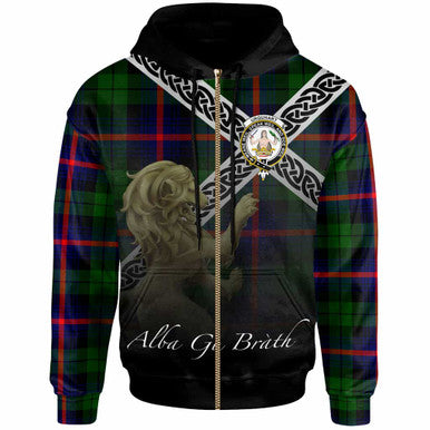 Scottish Urquhart Clan Crest Tartan Hoodie - Celtic With Scotland Lion Zip-up Tartan Plaid