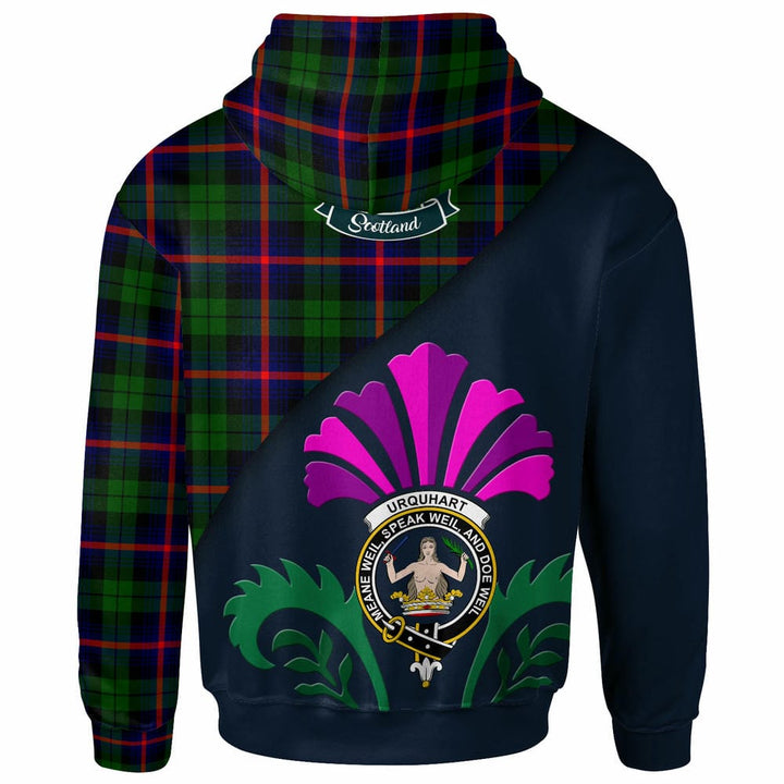 Scottish Urquhart Clan Crest Tartan Hoodie - Scotland Thistle Style Back Side Tartan Plaid