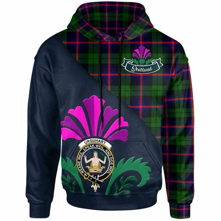 Scottish Urquhart Clan Crest Tartan Hoodie - Scotland Thistle Style Front Side Tartan Plaid
