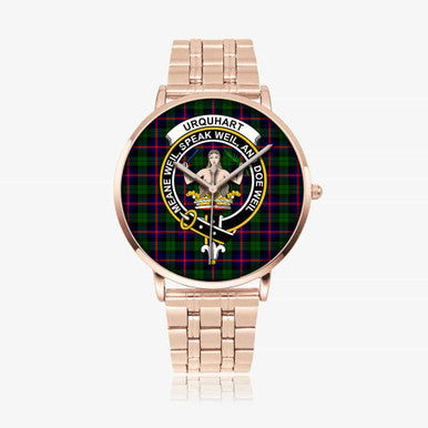 Scottish Urquhart Clan Crest Tartan Instafamous Steel Quartz Watches Tartan Plaid Rose Gold 1