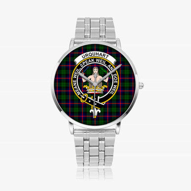 Scottish Urquhart Clan Crest Tartan Instafamous Steel Quartz Watches Tartan Plaid Silver 1