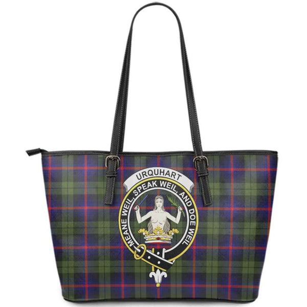Scottish Urquhart Clan Crest Tartan Leather Tote Tartan Plaid