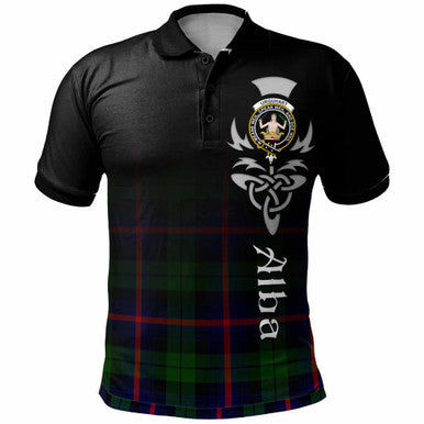 Scottish Urquhart Clan Crest Tartan Polo Shirt - Alba Gu Brath Family Crest Celtic Inspired Front Side Tartan Plaid
