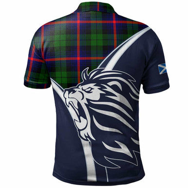 Scottish Urquhart Clan Crest Tartan Polo Shirt - Scottish Flag With Lion Back Side Tartan Plaid