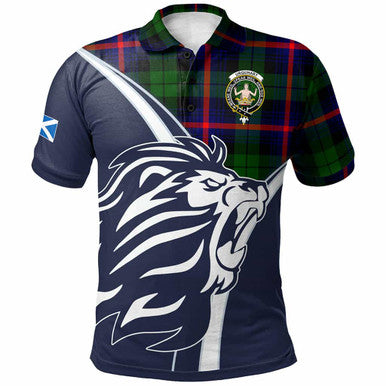 Scottish Urquhart Clan Crest Tartan Polo Shirt - Scottish Flag With Lion Front Side Tartan Plaid