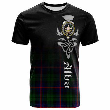 Scottish Urquhart Clan Crest Tartan T-Shirt - Alba Gu Brath Family Crest Celtic Inspired Front Side Tartan Plaid
