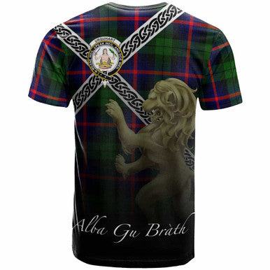 Scottish Urquhart Clan Crest Tartan T-Shirt - Celtic With Scotland Lion Back Side Tartan Plaid