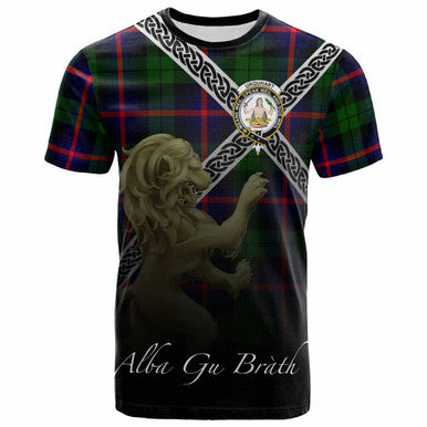 Scottish Urquhart Clan Crest Tartan T-Shirt - Celtic With Scotland Lion Front Side Tartan Plaid