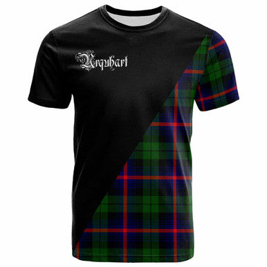 Scottish Urquhart Clan Crest Tartan T-Shirt - Military Logo Front Side Tartan Plaid