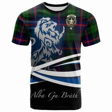 Scottish Urquhart Clan Crest Tartan T-Shirt - Scotland Lion Front Side Tartan Plaid