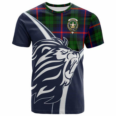 Scottish Urquhart Clan Crest Tartan T-Shirt - Scottish Flag With Lion Front Side Tartan Plaid