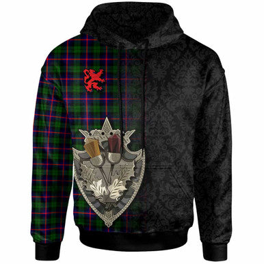 Scottish Urquhart Modern Clan Tartan Hoodie - Half Thistle Flowers Celtic Design Front Side Tartan Plaid
