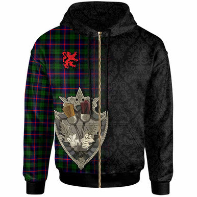 Scottish Urquhart Modern Clan Tartan Hoodie - Half Thistle Flowers Celtic Design Zip-up Tartan Plaid