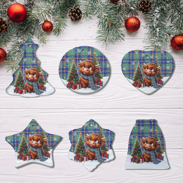 Scottish US Marine Clan Tartan Ceramic Ornament Cute Highland Cow Christmas All Style Tartan Plaid